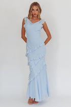 Rochelle Cowl Neck Ruffle Maxi Dress in Sapphire