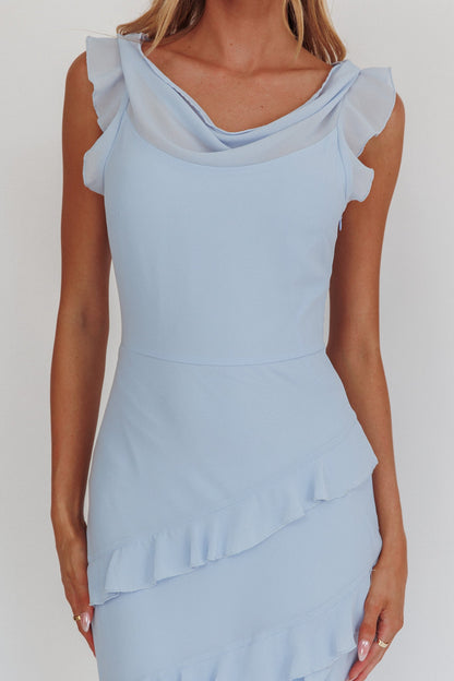 Rochelle Cowl Neck Ruffle Maxi Dress in Sapphire