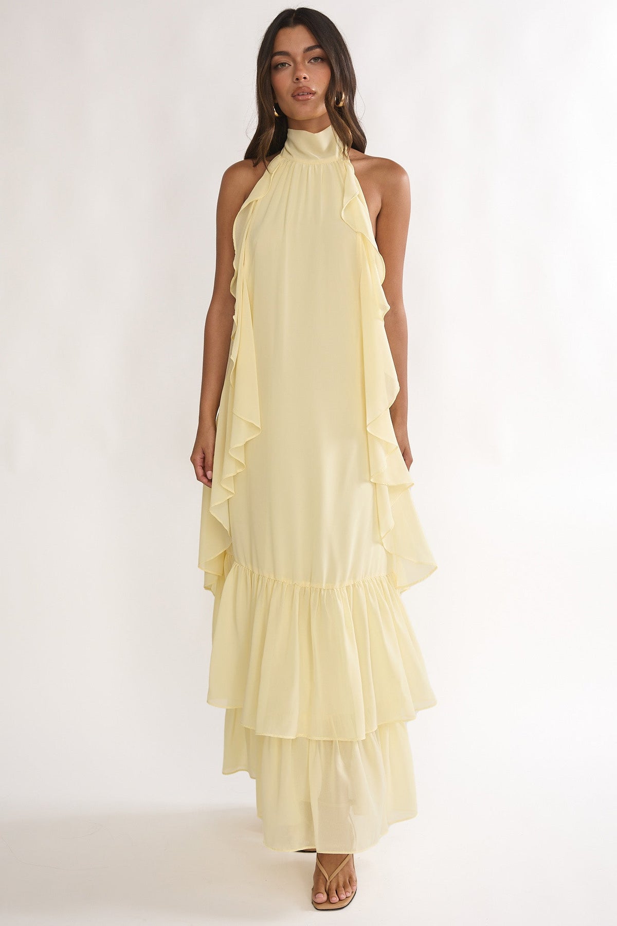 Lorina Layered Ruffle Halter Neck Maxi Dress