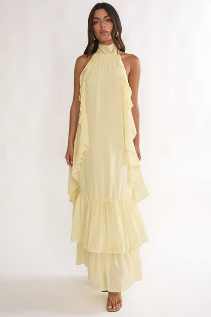 Lorina Layered Ruffle Halter Neck Maxi Dress