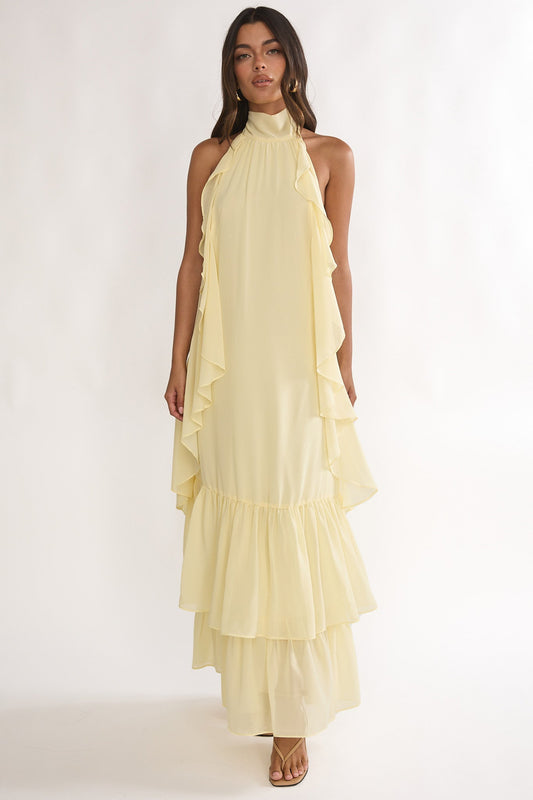 Lorina Layered Ruffle Halter Neck Maxi Dress