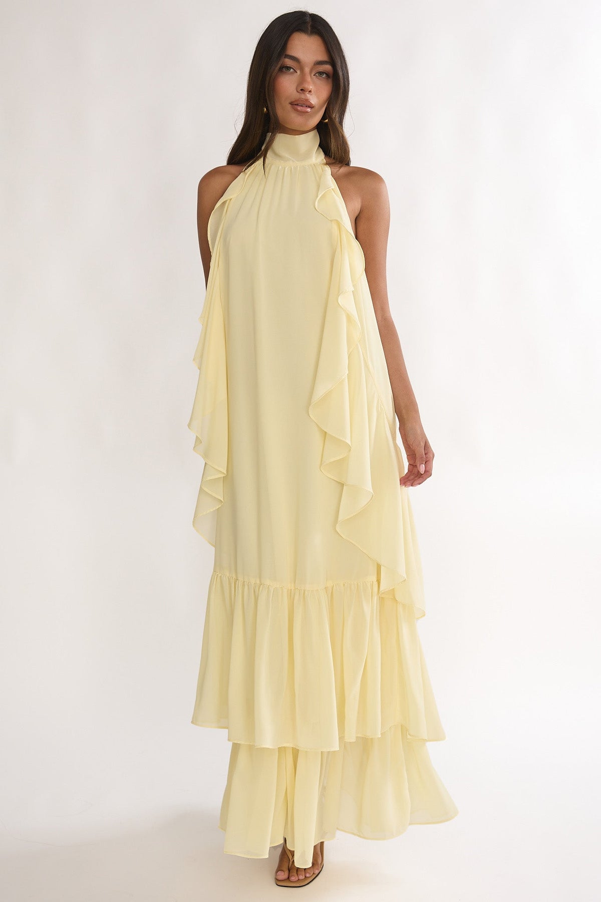 Lorina Layered Ruffle Halter Neck Maxi Dress
