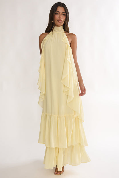 Lorina Layered Ruffle Halter Neck Maxi Dress