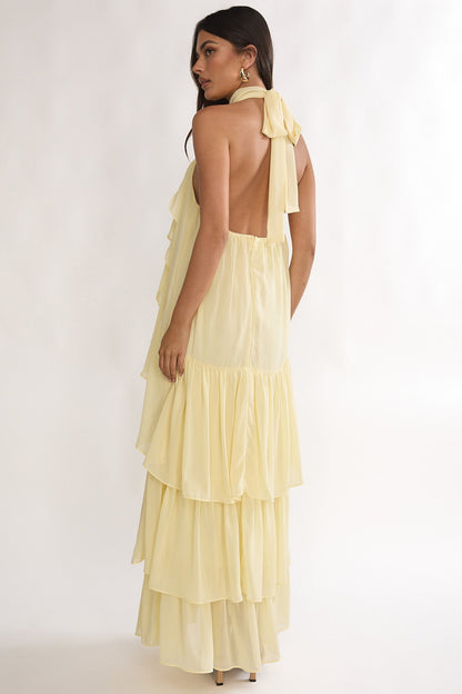 Lorina Layered Ruffle Halter Neck Maxi Dress
