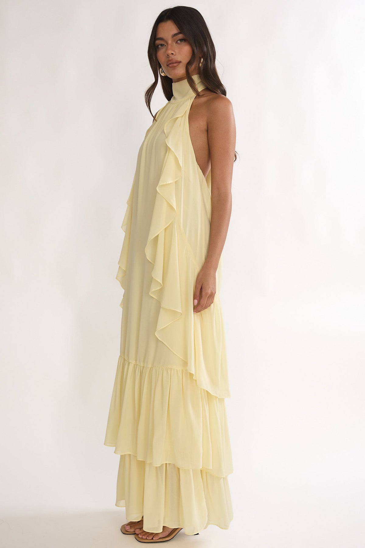 Lorina Layered Ruffle Halter Neck Maxi Dress