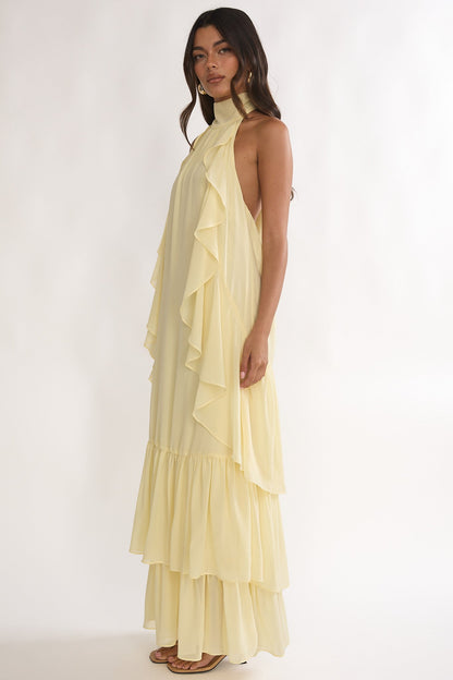 Lorina Layered Ruffle Halter Neck Maxi Dress