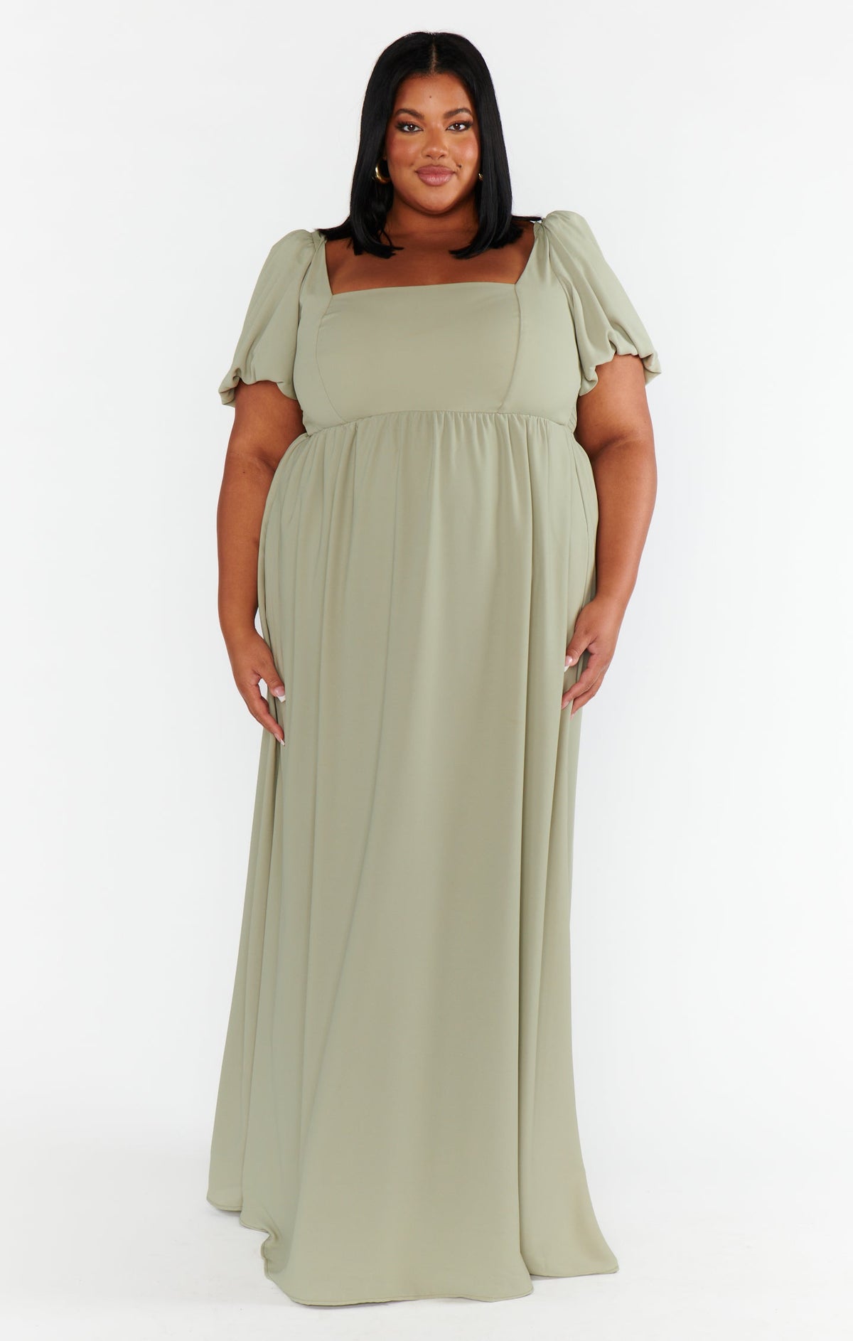 Pilar Green Dress with Flutter Sleeves and Empire Waist