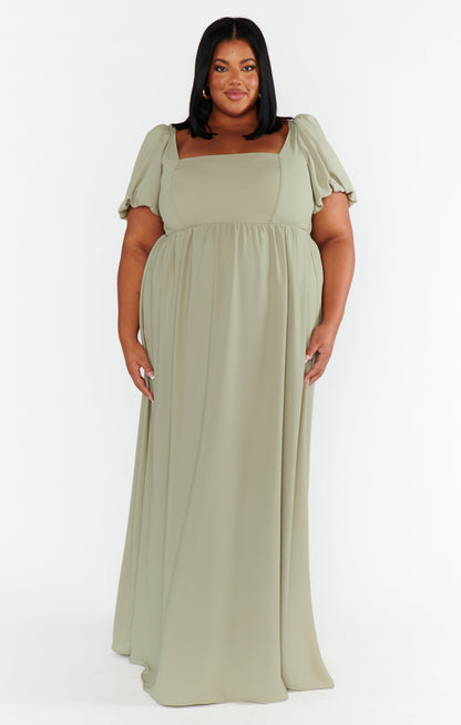 Pilar Green Dress with Flutter Sleeves and Empire Waist