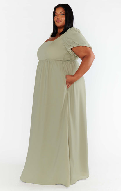 Pilar Green Dress with Flutter Sleeves and Empire Waist