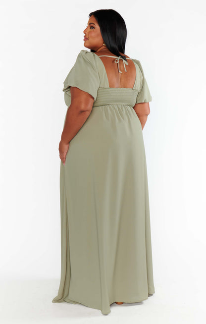 Pilar Green Dress with Flutter Sleeves and Empire Waist