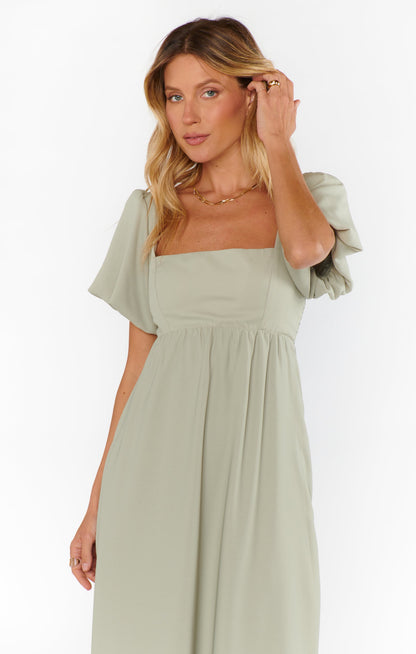 Pilar Green Dress with Flutter Sleeves and Empire Waist