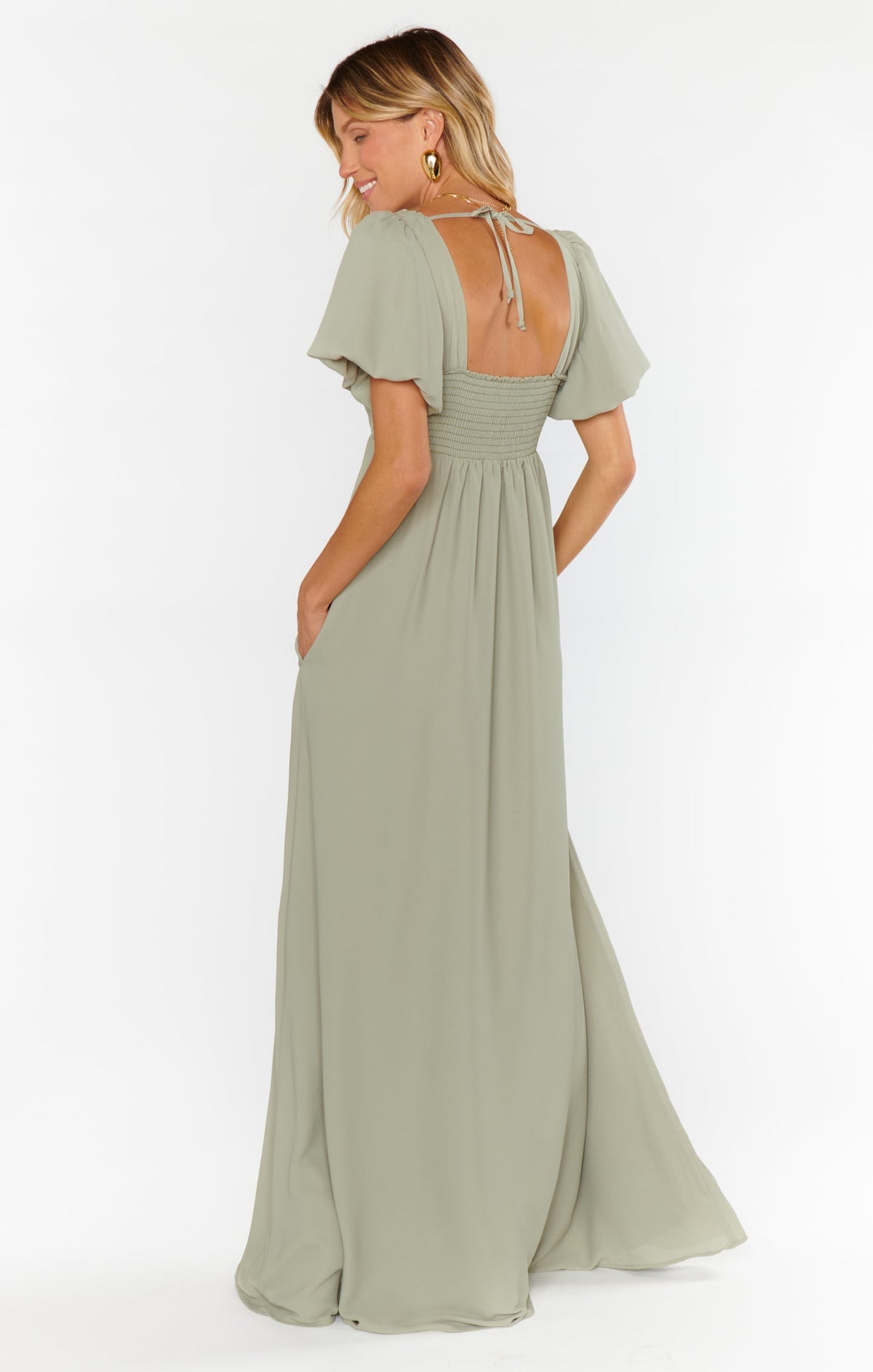 Pilar Green Dress with Flutter Sleeves and Empire Waist