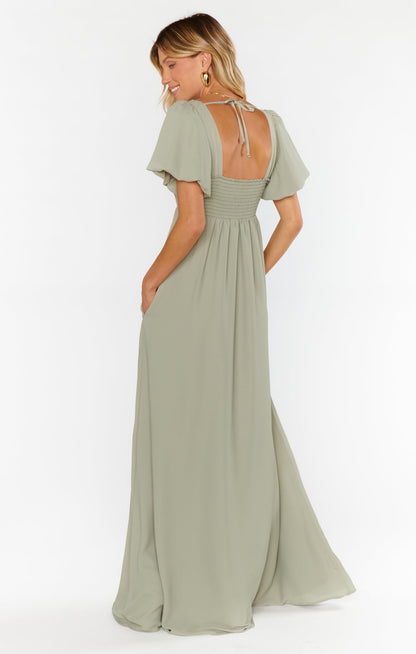 Pilar Green Dress with Flutter Sleeves and Empire Waist