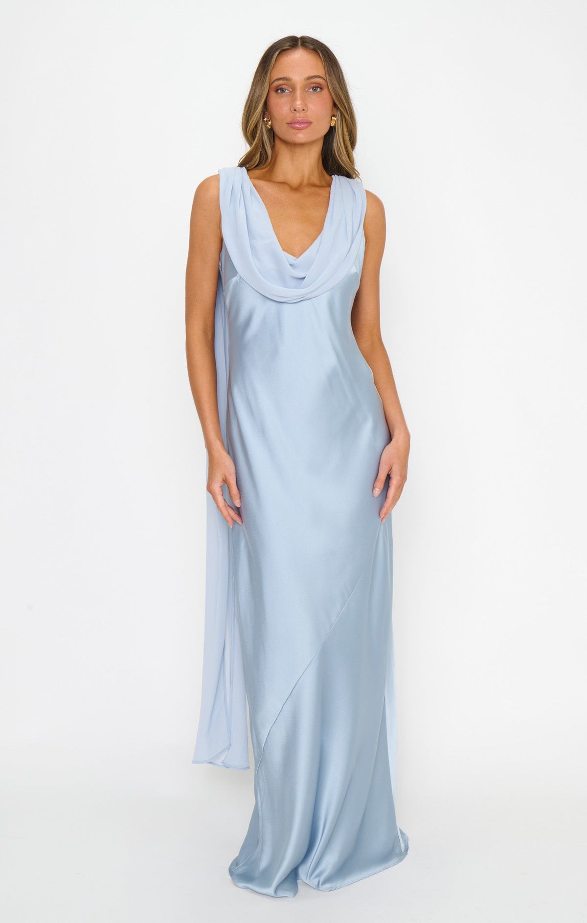 Sibylla Luxe Satin Slip Dress in Steel Blue
