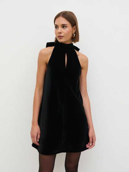 Marnie Velvet Dress with Halter Neck and Bow Back