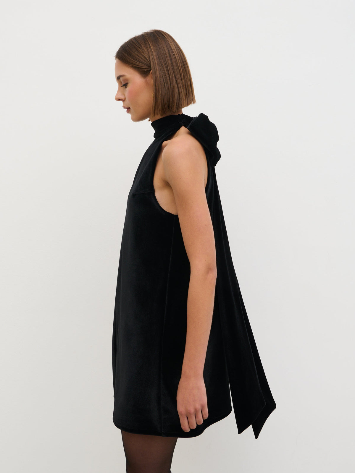 Marnie Velvet Dress with Halter Neck and Bow Back