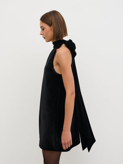 Marnie Velvet Dress with Halter Neck and Bow Back
