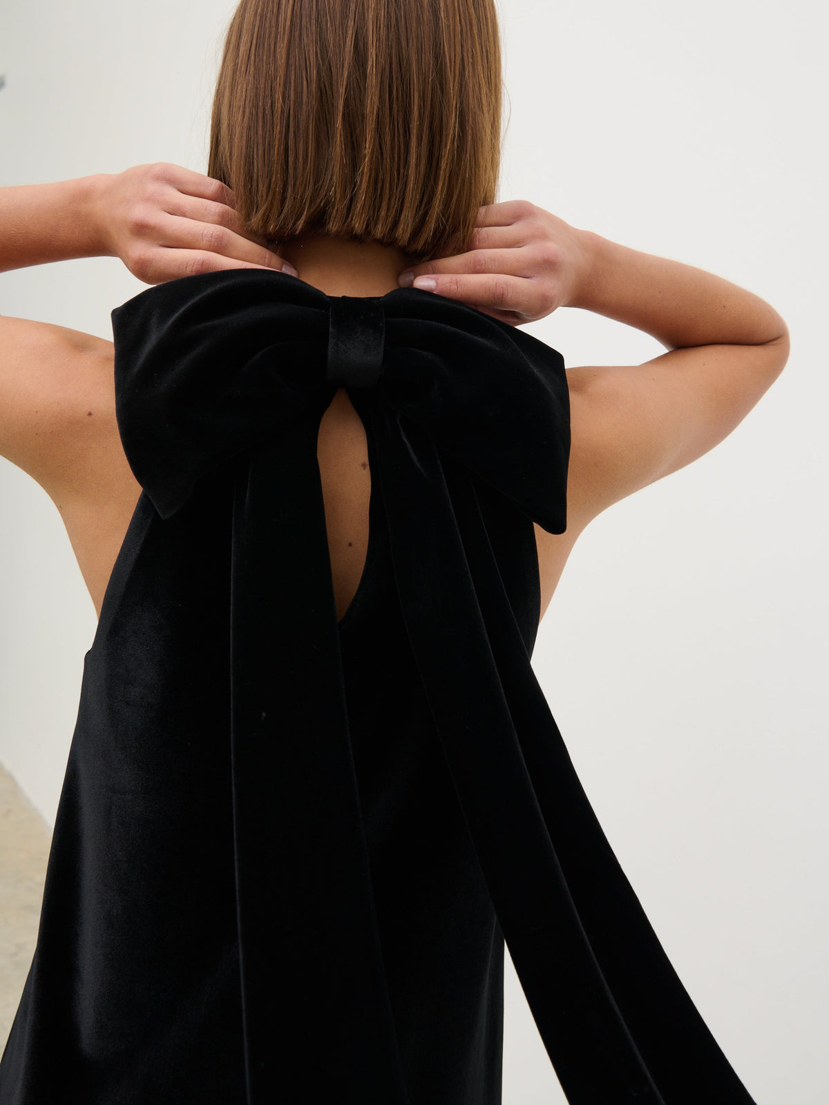 Marnie Velvet Dress with Halter Neck and Bow Back