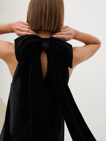Marnie Velvet Dress with Halter Neck and Bow Back