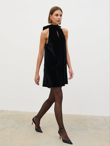 Marnie Velvet Dress with Halter Neck and Bow Back