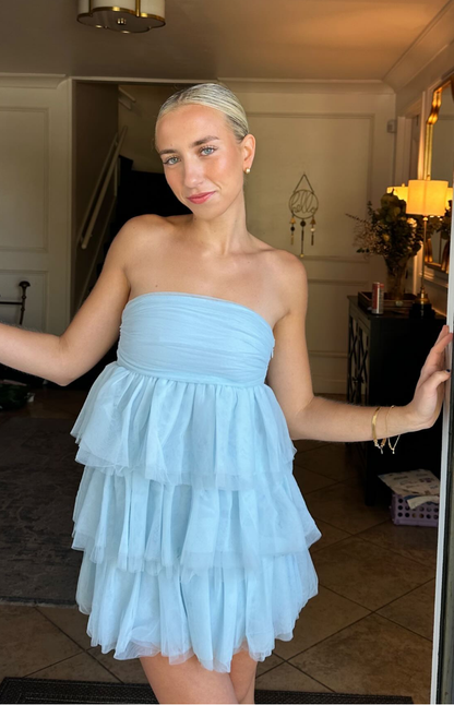 Lenora Blue Satin Homecoming Dress