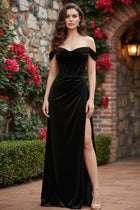 Noelle Velvet Dress with Off-Shoulder Corset Bodice
