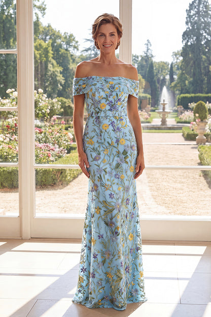 Sabina Green Dress with Off Shoulder Neck and Floral Lace