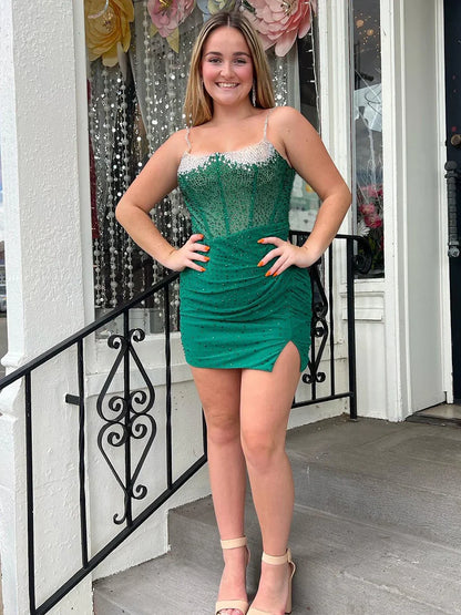 Gabrielle Homecoming Dress with Beaded Body and Side Slit