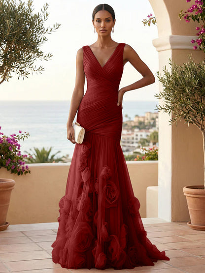 Kaya Evening Gown with 3D Flowers and Mermaid Hem