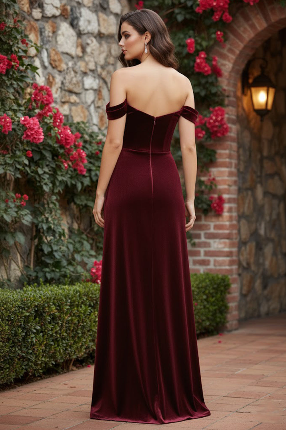 Noelle Velvet Dress with Off-Shoulder Corset Bodice