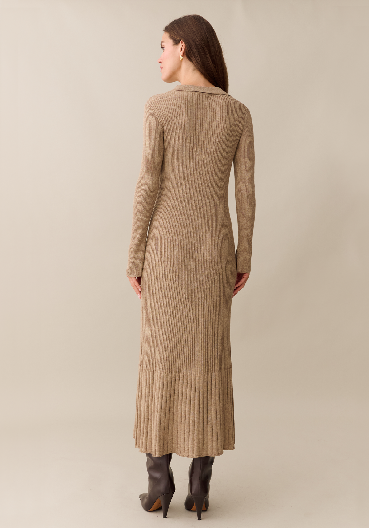 Valeria Knit Dress with Collar and Ribbed Column