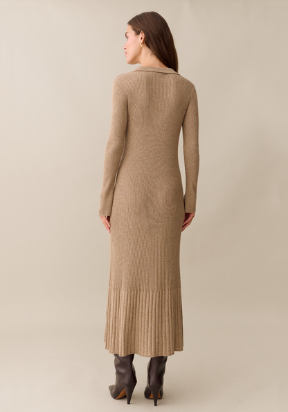 Valeria Knit Dress with Collar and Ribbed Column