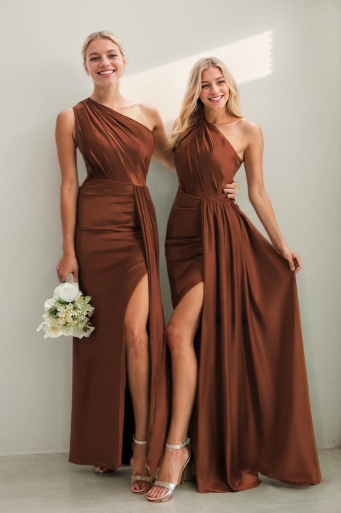 Lacey One-Shoulder Satin Sheath Dress