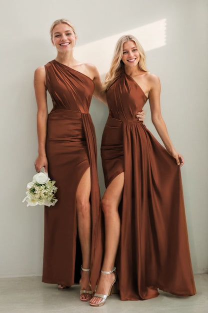 Lacey One-Shoulder Satin Sheath Dress
