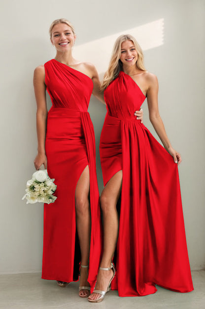 Lacey One-Shoulder Satin Sheath Dress