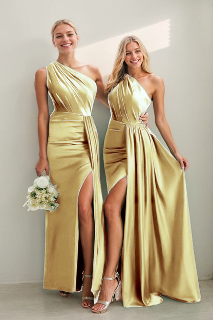 Lacey One-Shoulder Satin Sheath Dress