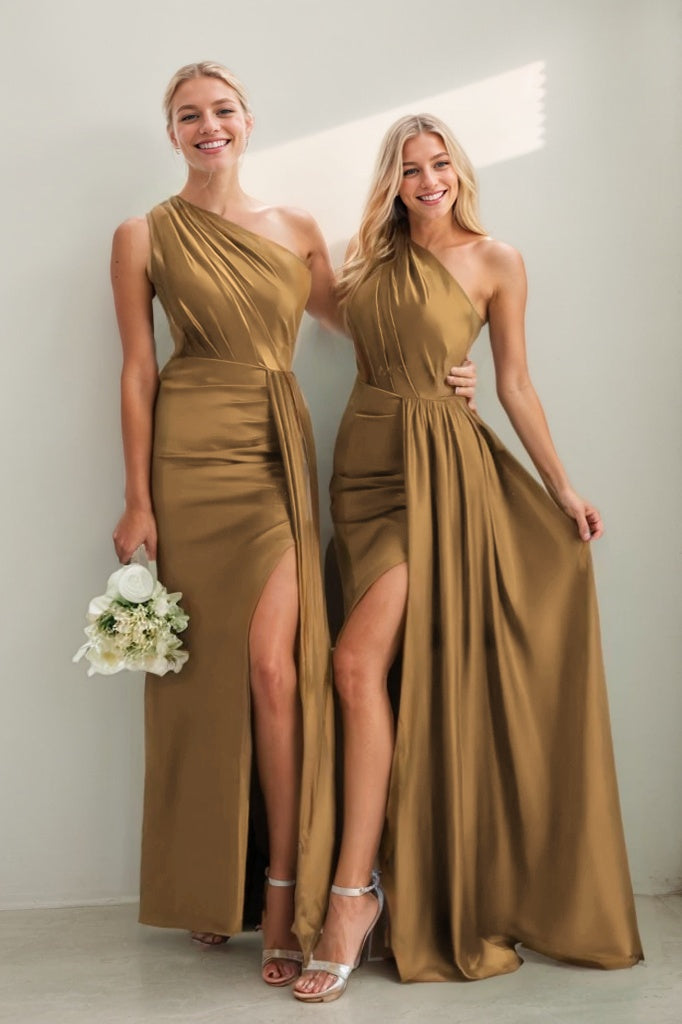 Lacey One-Shoulder Satin Sheath Dress