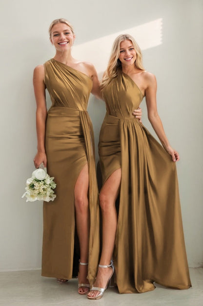 Lacey One-Shoulder Satin Sheath Dress
