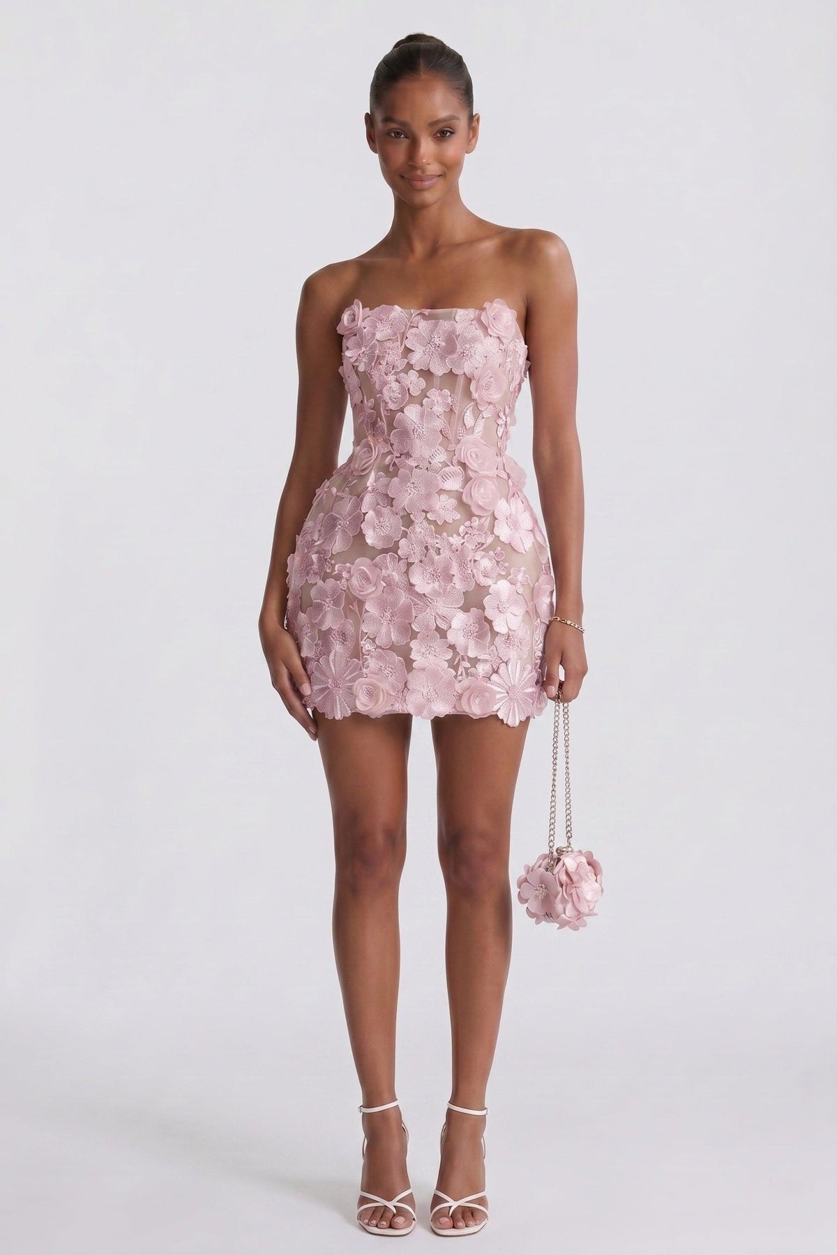 Heloise Cocktail Dress with Floral Lace and Nude Lining