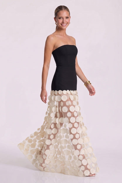 Cora Formal Dress with Strapless Neck and 3D Floral Tulle