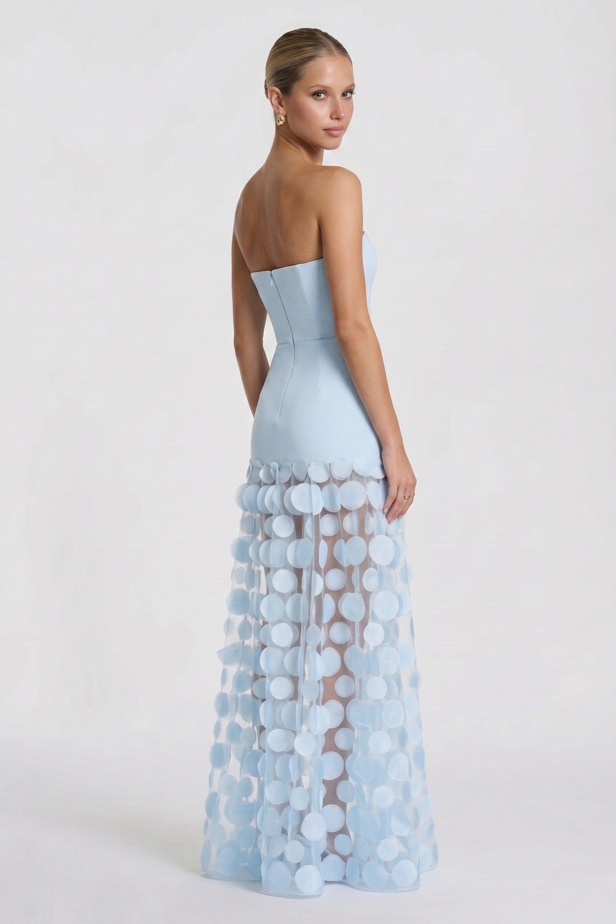 Cora Formal Dress with Strapless Neck and 3D Floral Tulle