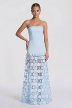 Cora Formal Dress with Strapless Neck and 3D Floral Tulle