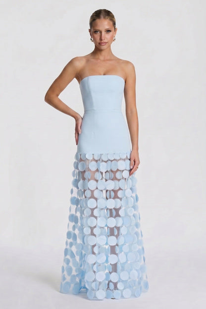 Cora Formal Dress with Strapless Neck and 3D Floral Tulle
