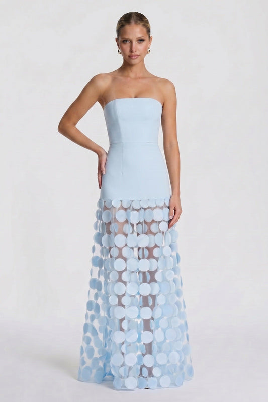 Cora Formal Dress with Strapless Neck and 3D Floral Tulle