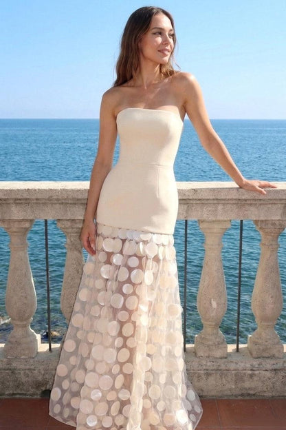 Cora Formal Dress with Strapless Neck and 3D Floral Tulle