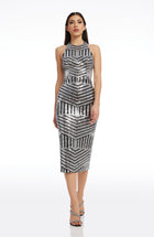Caitlin Black Dress with Sequin Mesh and Column Fit
