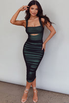Ariane Black Dress with Cutout Waist and Ruched Body