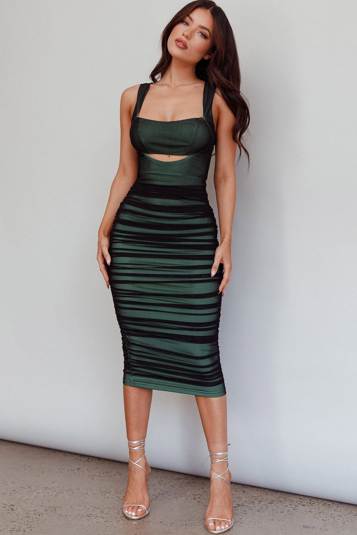 Ariane Black Dress with Cutout Waist and Ruched Body