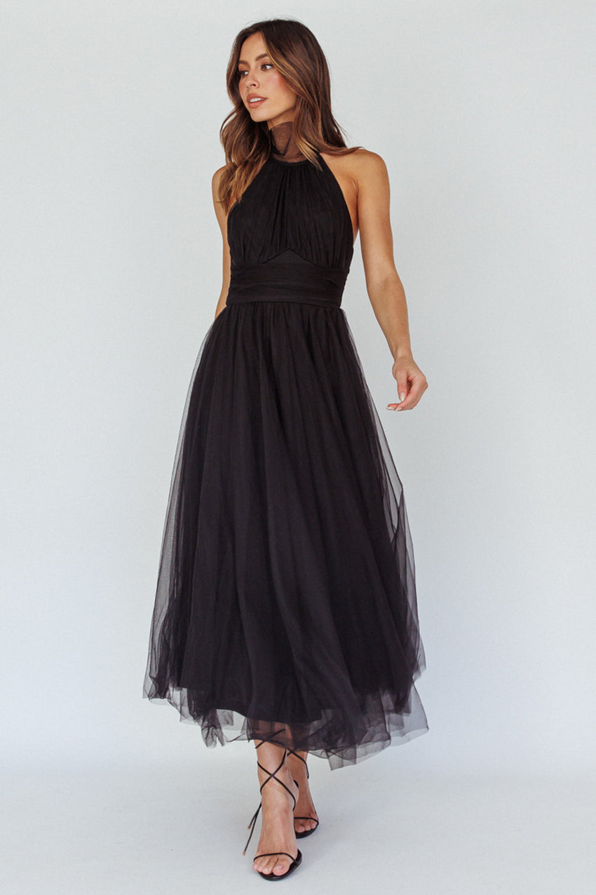 Andria Halterneck Tulle Midi Dress