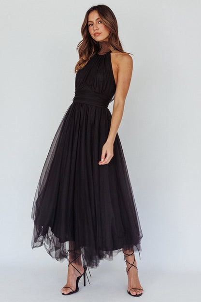 Andria Halterneck Tulle Midi Dress